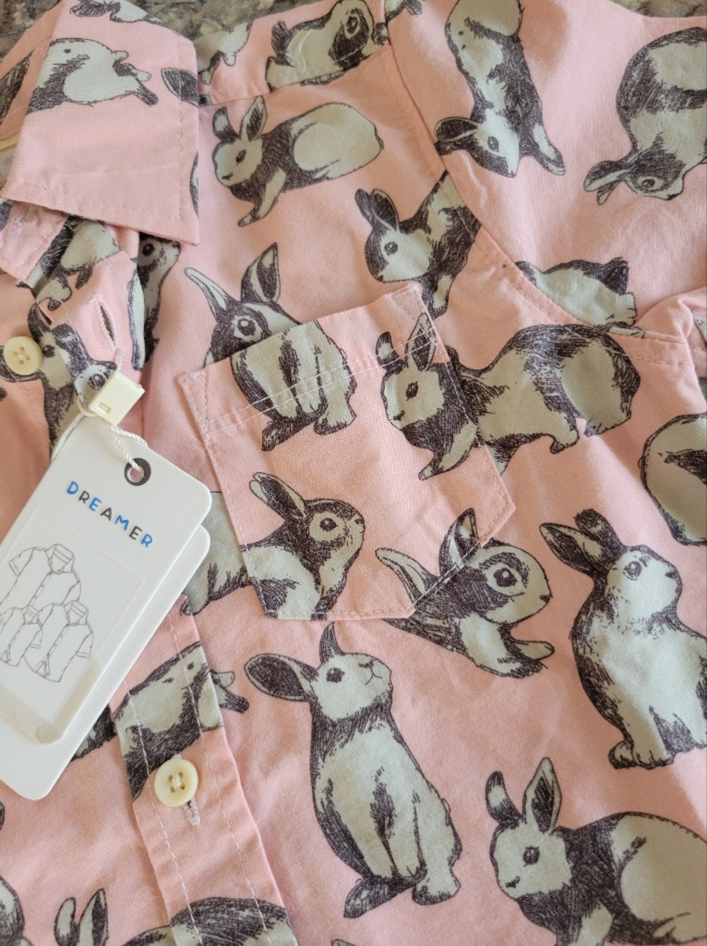 Denim & Flower Ricky Singh Rabbit Sketch Pattern Button-Down Shirt Size 2T - Picture 3 of 8